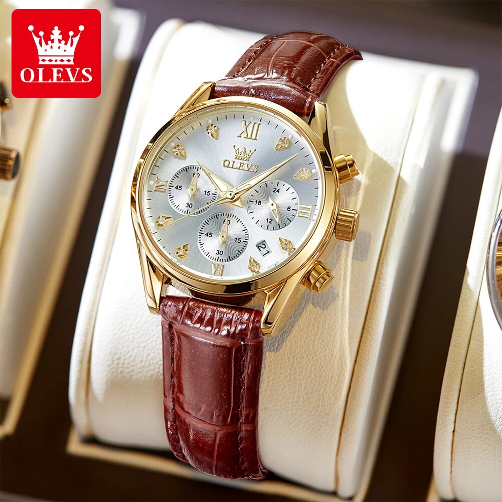 Luxury Watch With Leather Strap - OLEVS 5523 Damenuhren, Lederarmband, wasserdicht, leuchtender