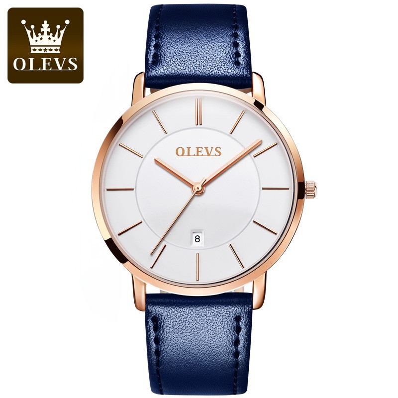 Luxury Watch With Leather Strap - OLEVS Mode Ultra Dünne Damen Uhren