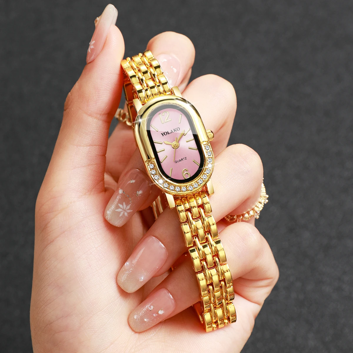 Luxury Watch Case Travel - Luxuriöse Strass-Damen-Quarzuhr, modische goldene Armbanduhr, Damenuhr,