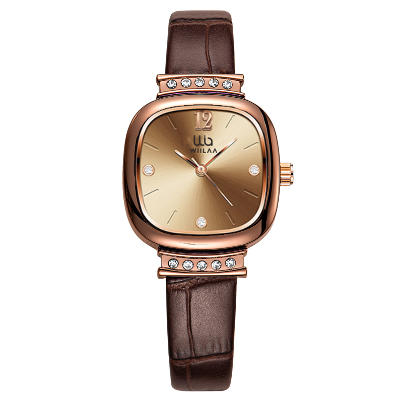 Luxury Watch With Leather Strap - Damen Roségold Quadratische Uhr Vintage Strass