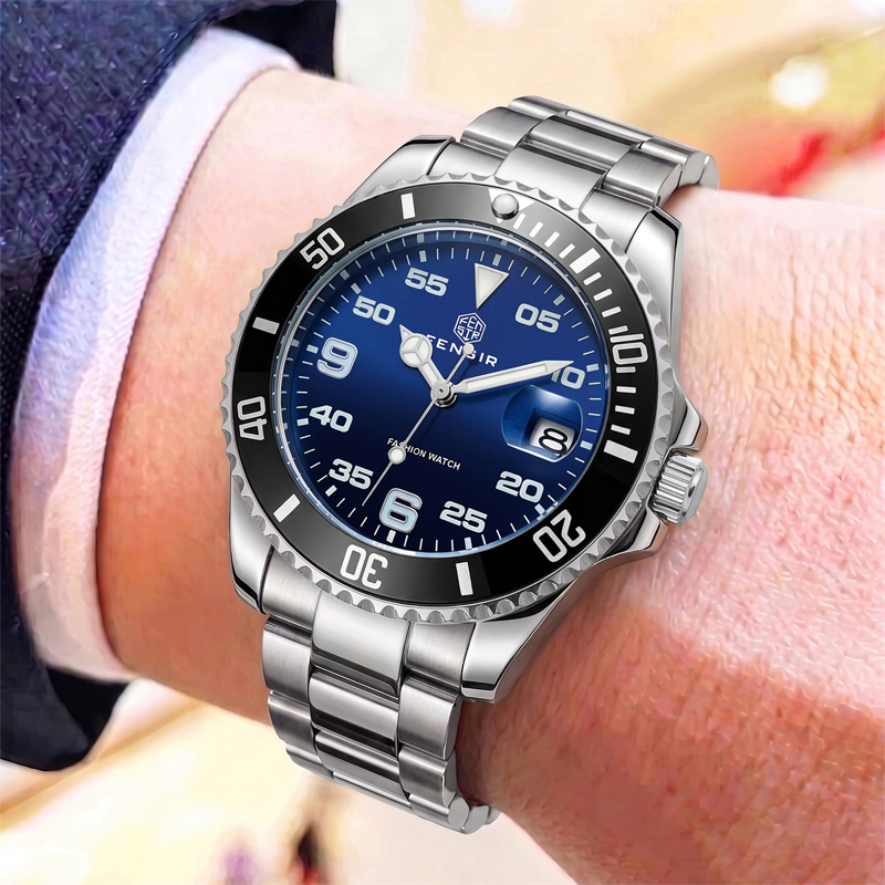 Luxury Watch Makes - Klassische Herren-Quarzuhr mit einseitig drehbarer Lünette,