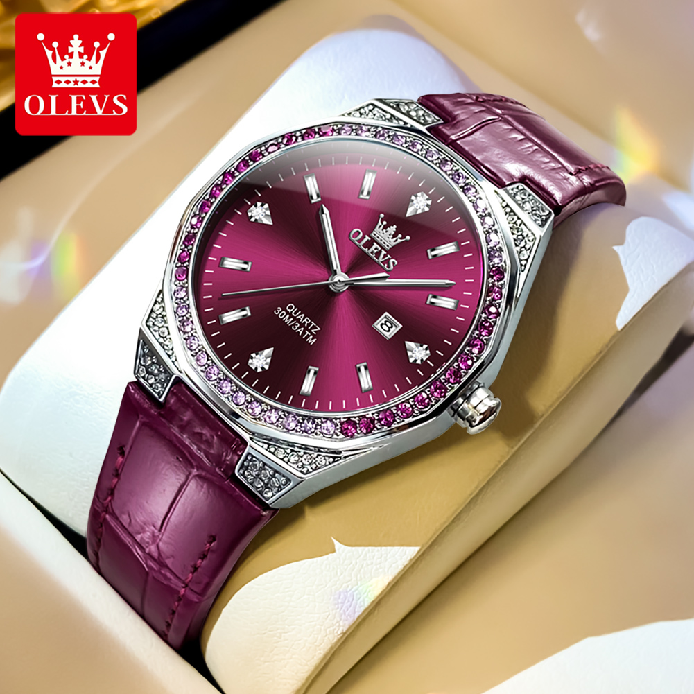 Luxury Watch With Leather Strap - OLEVS Original Damenuhren Diamond Lap Fashion