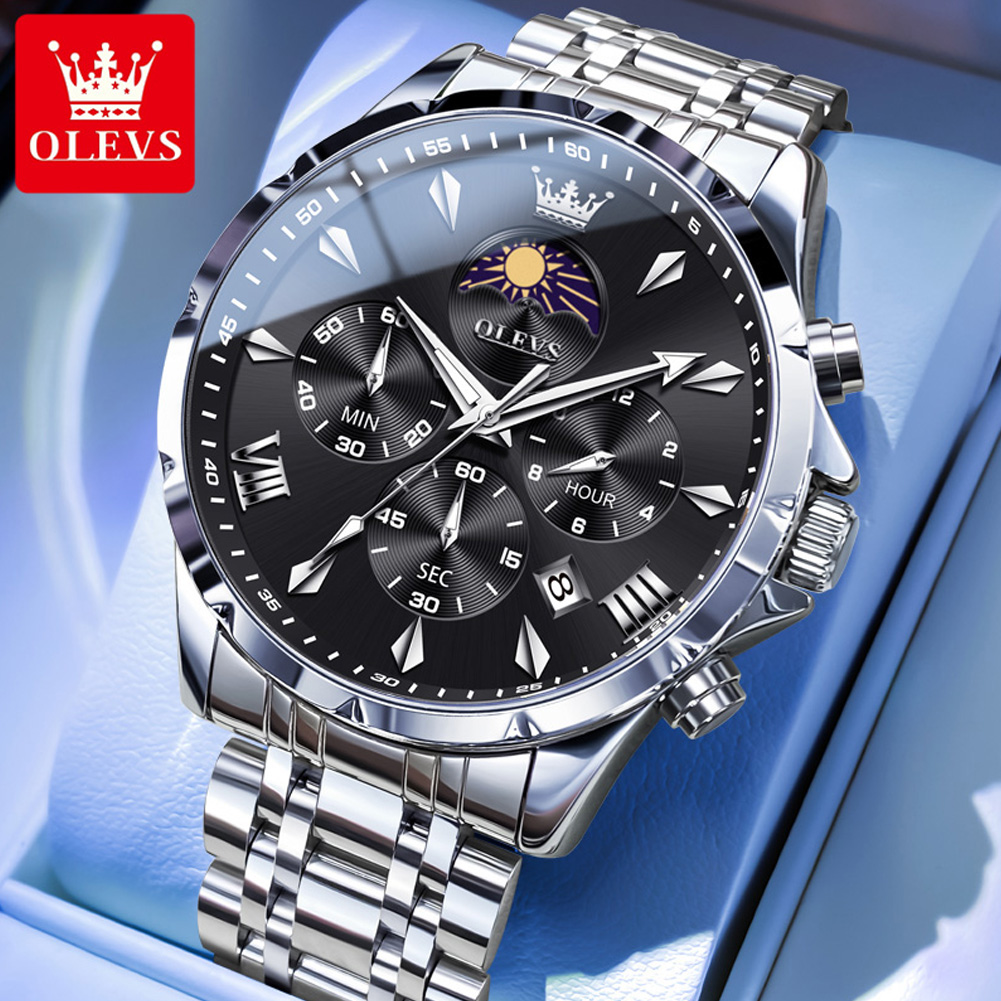 Zen Luxury Watch - OLEVS 3653 Marken-Mondphasen-Kalender Herrenuhr Wasserdichte Quarzuhr
