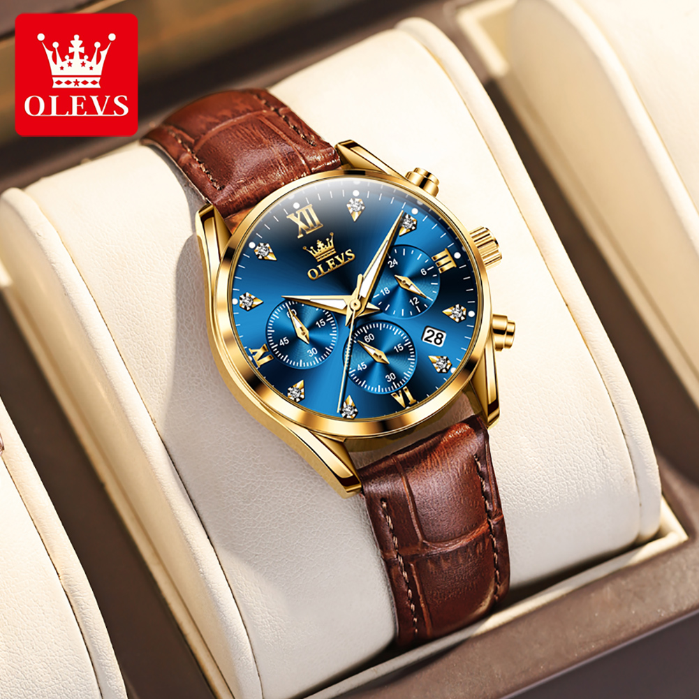 Luxury Watch With Leather Strap - OLEVS 5523 Original-Marken-Damenuhren, modisch, wasserdicht, Lederarmband,