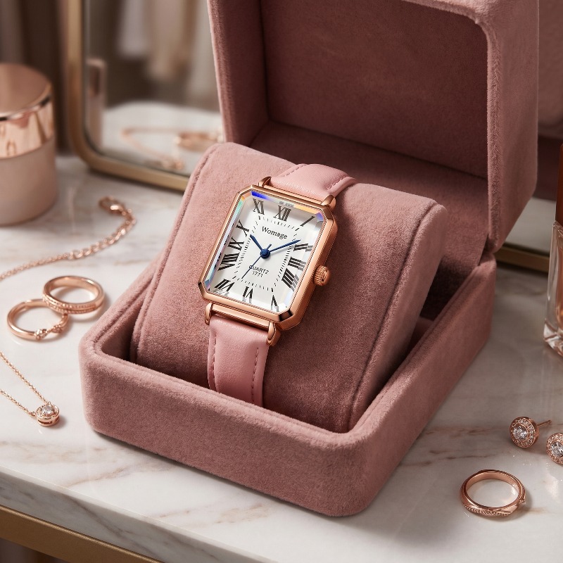Luxury Watch With Leather Strap - Modische rechteckige Quarzuhren für Damen, Luxusmarke,