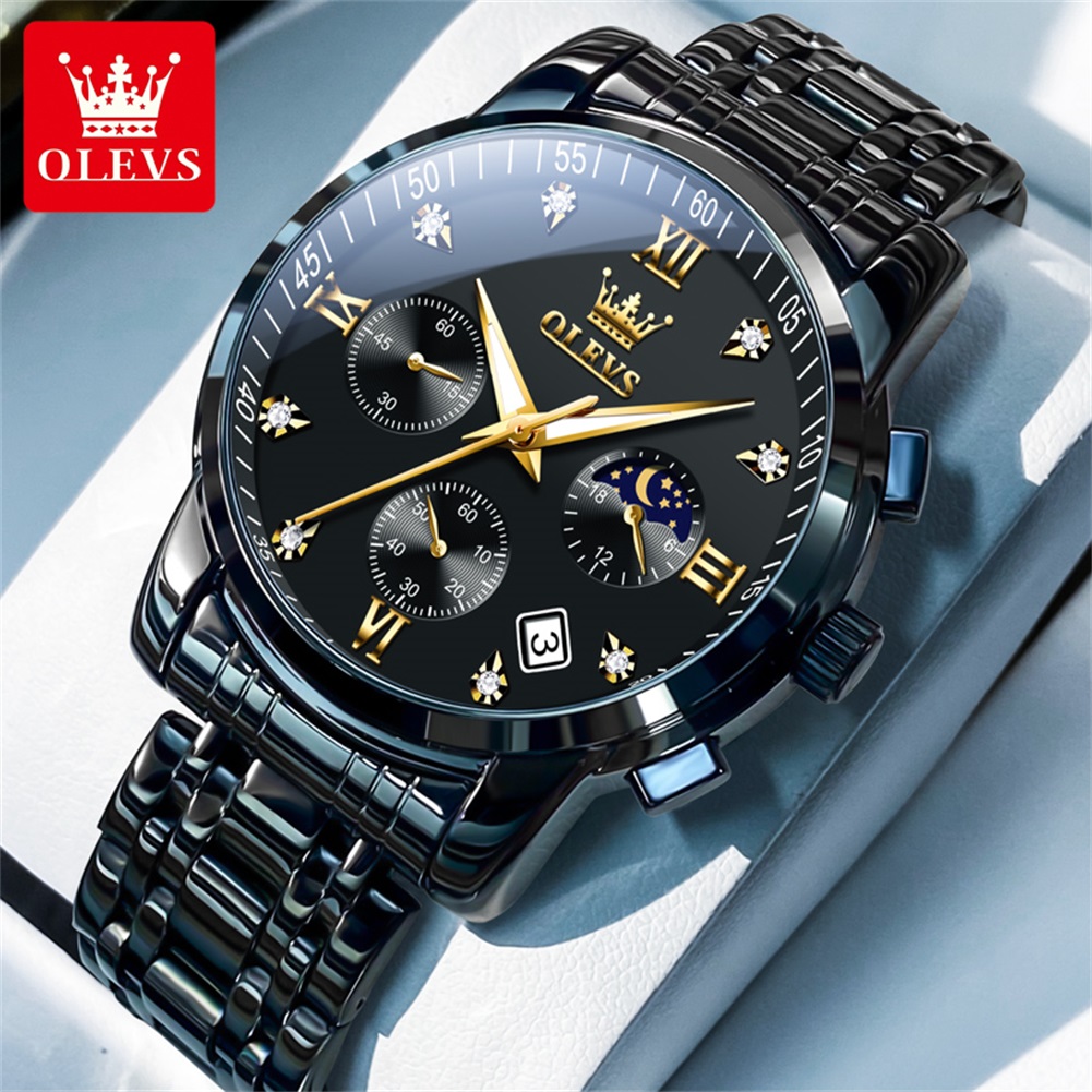 Zen Luxury Watch - OLEVS Beliebte Herrenuhren aus Edelstahl, schwarz,