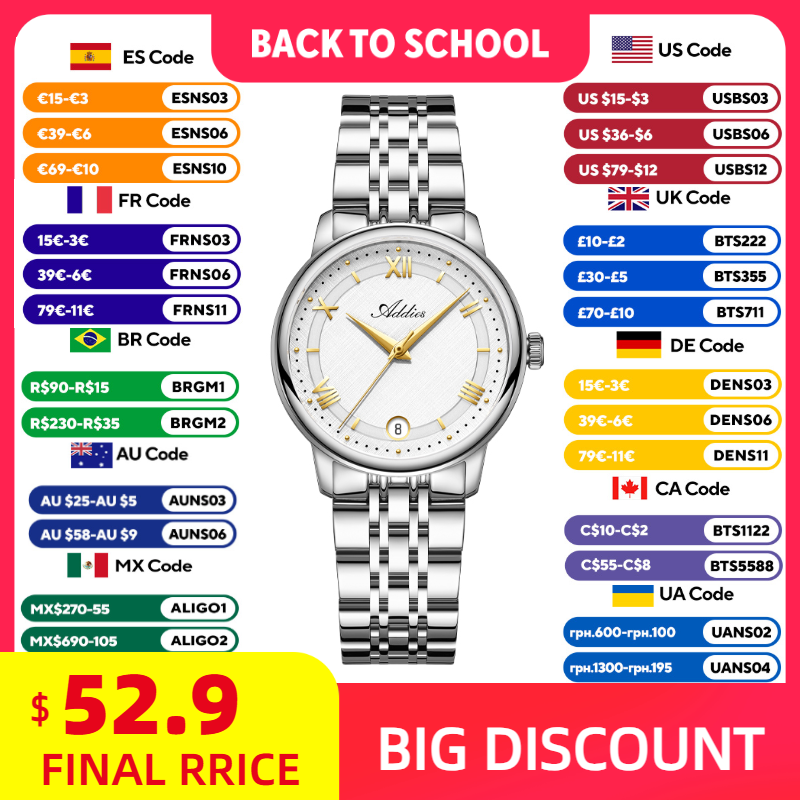Luxury Watch Case Travel - ADDIES Neue Luxus-Damenuhr GM12, Saphirglas, 316L-Edelstahl,
