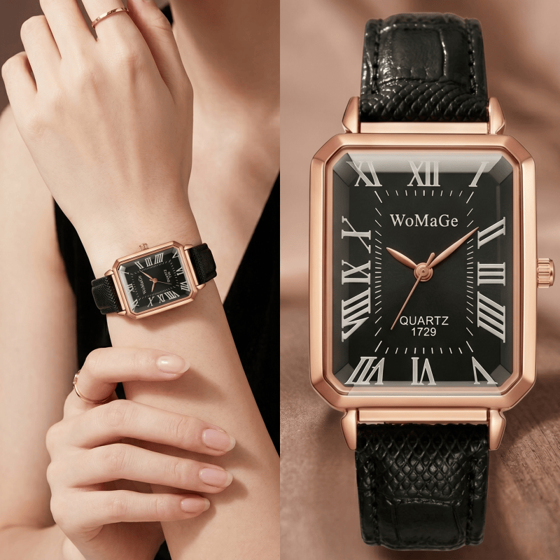 Modische rechteckige Quarzuhre – Luxury Watch With Leather Strap Bewertung und Preis