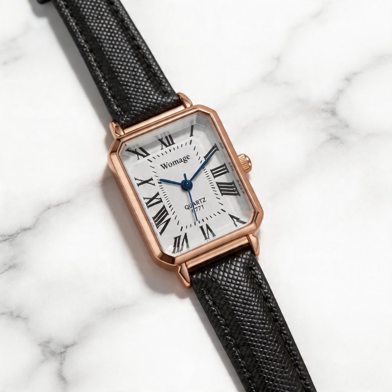 Modische rechteckige Quarzuhre – Luxury Watch With Leather Strap Bewertung und Preis